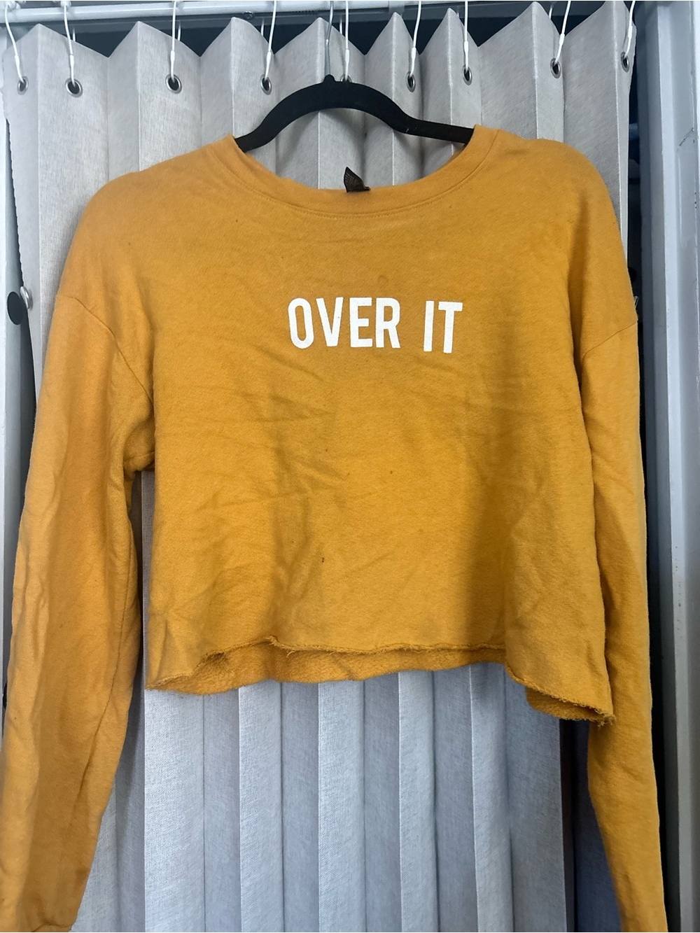 Forever 21 Mustard Yellow Crewneck Sweatshirt with White 'OVER IT' Graphic